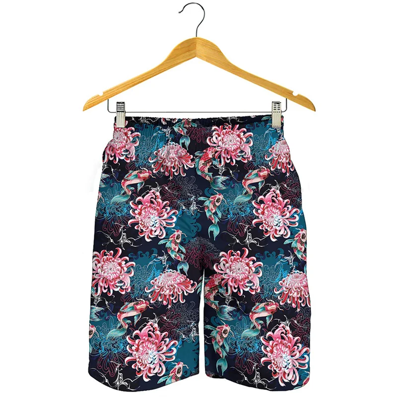 

Vintage Chrysanthemum Flower Beach Shorts For Men 3D Printed Floral Surf Board Shorts Oversized Summer Quick Dry Swimming Trunks