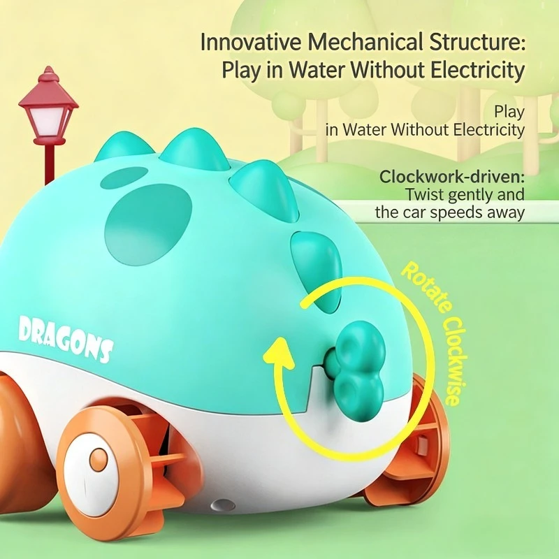 Baby Power Car Amphibious Multi Gameplay Cute Dinosaur Clockwork Car Baby Water Play Toy Exercise Hand Eye Coordination Ability