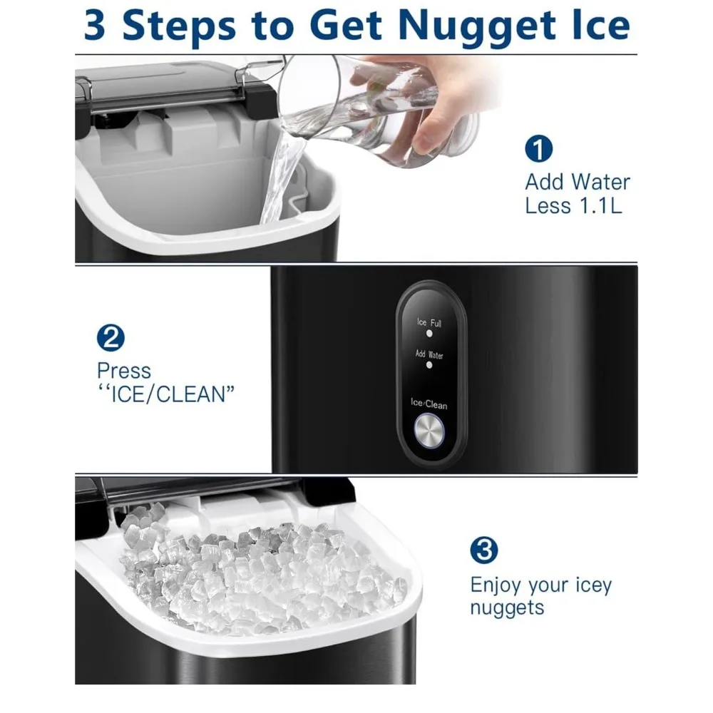 Countertop Nugget Ice Maker, Self-Cleaning, Portable for Home Bar Camping RV