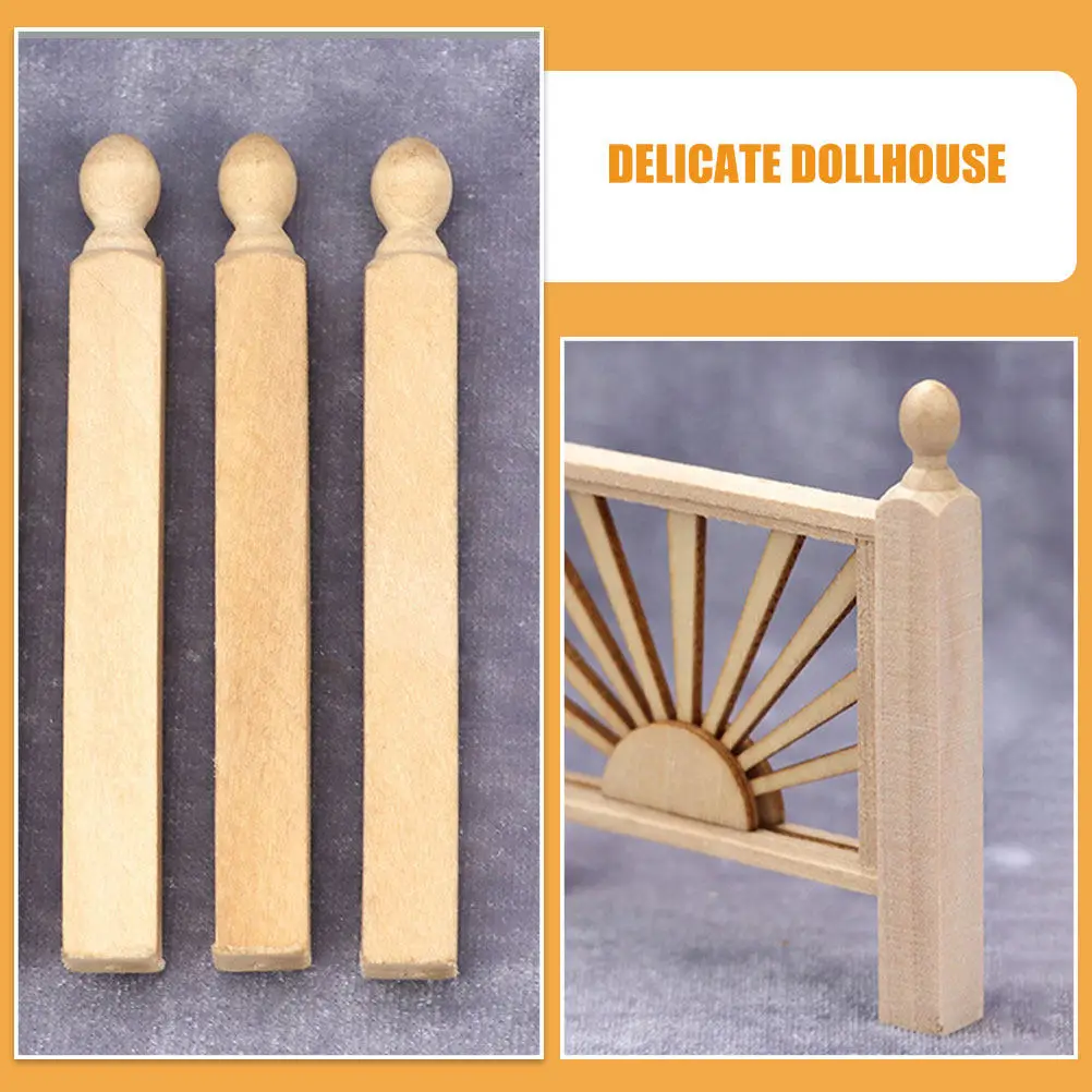 

8Pcs Wooden Miniature Pillars for Mini House Stairs Accessories DIY Dollhouse Layout Building Decor Elements House Pillar