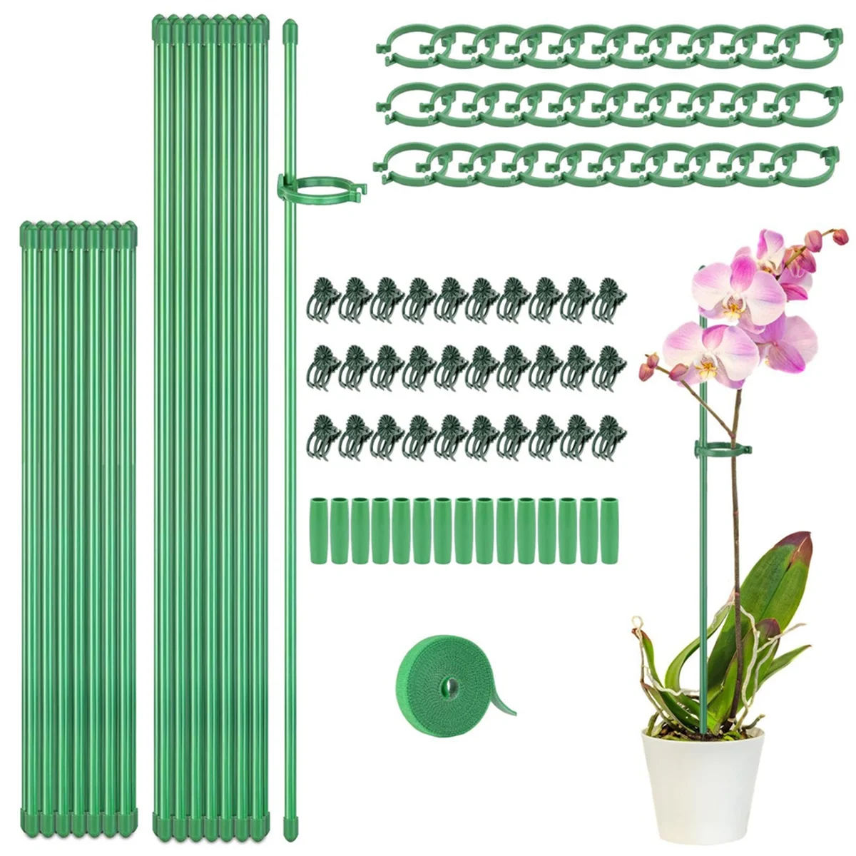 

Plant Stakes Sets, Plant Sticks with Connect Pipe for Indoor and Outdoor Plants, Green Adjustable Plant Support Stake