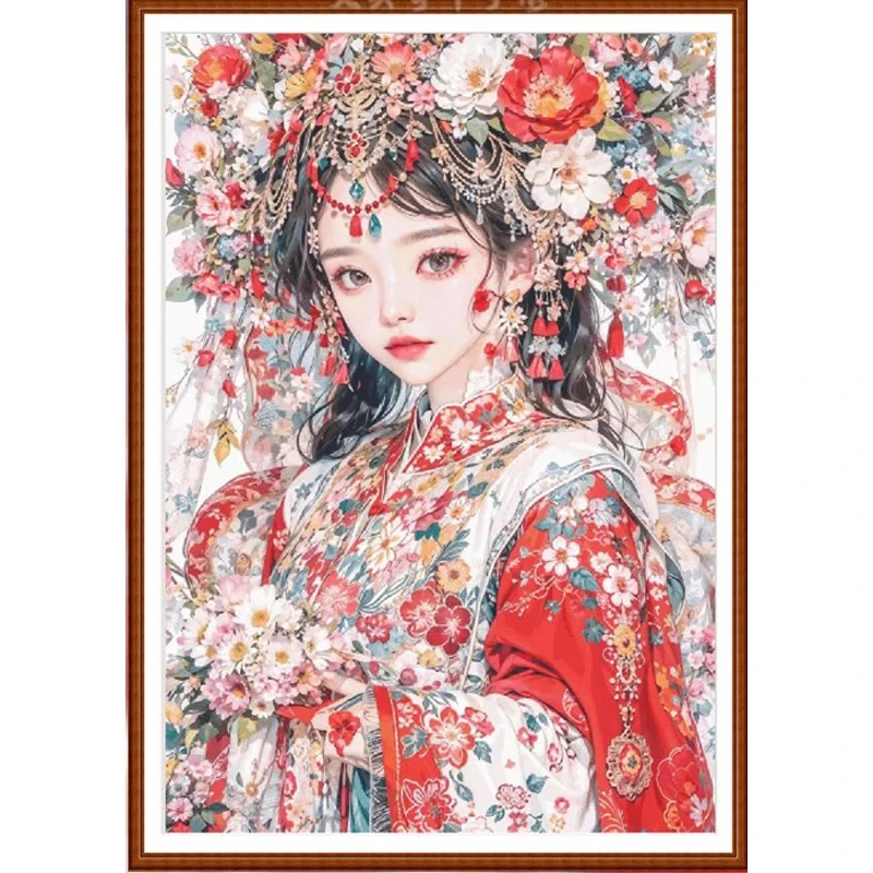 

Girl 14CT 16CT Printed On Canvas Cross Stitch DIY Set Chinese Pattern Kit Home Needlework Embroidery 145 Colors