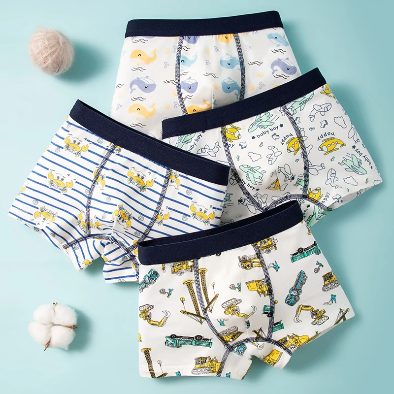4 Stück/Set Kinder-Unterwäsche aus Baumwolle, Niedliche Cartoon-Kinder-Shorts, Liebliche Tier-Unterhosen, Weiche Atmungsaktive Jungen-Boxershorts