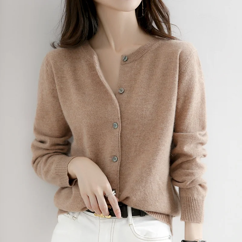 

Loose Long Sve Knitted Cardigan round Ne Open Front Korean Sle Outerwear Sweater Versatile Autumn Season Commute Faion