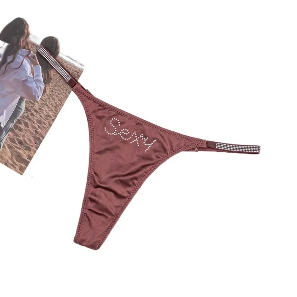 

Comfort Low-waist Seamless Panties Solid Color Sports Panties Women Thong Underwear Thin Belt Rhinestone Briefs Girl