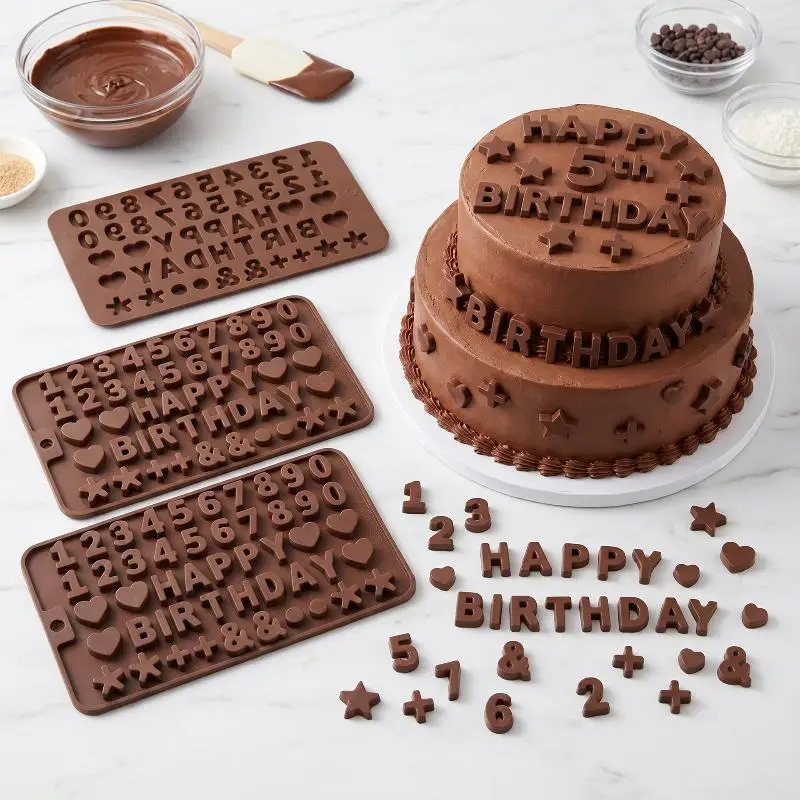 Silicone Alphabet Number Chocolate Molds Non Stick Food Safe Perfect For DIY Cake Decoration Birthday Party Baking