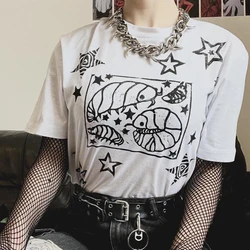 Harajuku Aesthetics E-girl Graphic Print Y2K Crop Top Vintage Punk Tee Casual Streetwear Short Sleeve T-shirt Summer Top Hip Hop