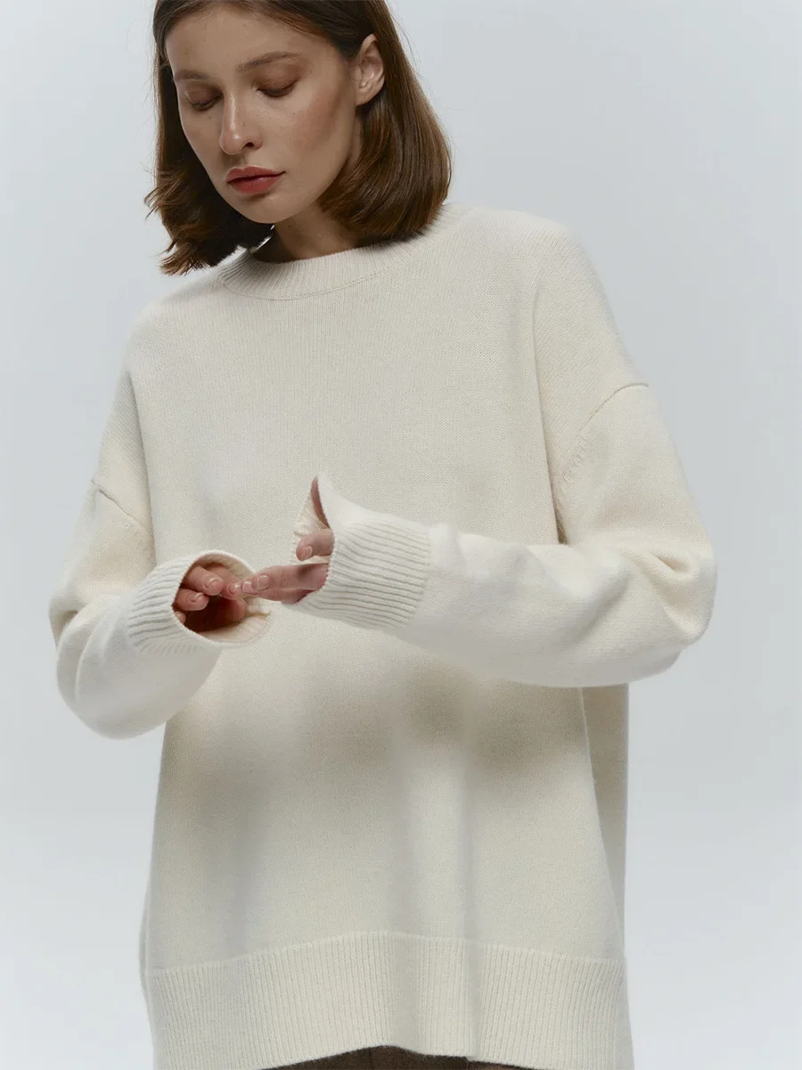 Women's O-Neck Oversized Sweater Autumn Winter Thick Warm Loose Simple Solid Color Knitted Pullover Casual Jumper Top