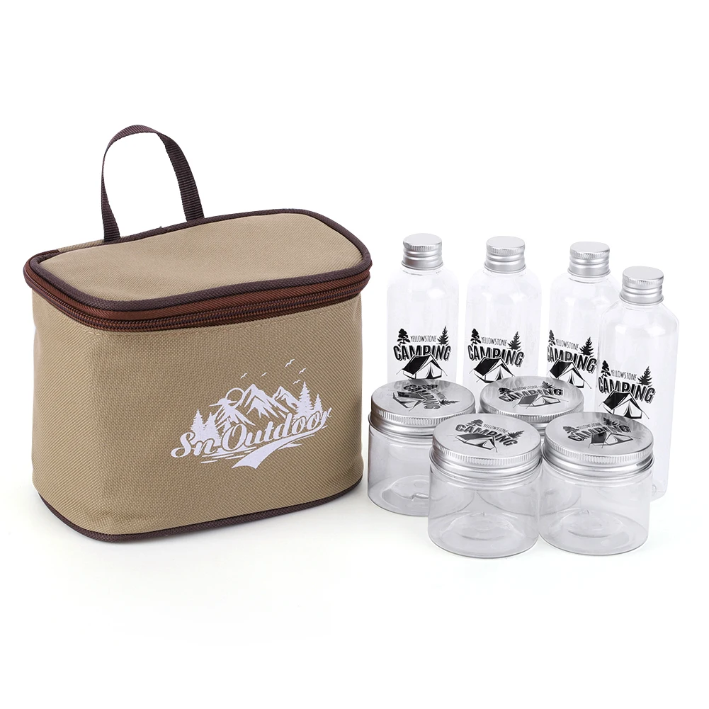 8 قطع من حاويات التوابل مع حقيبة سفر، مجموعة زجاجات توابل خارجية، مجموعة برطمانات تخزين توابل الفلفل المحمولة للتخييم في الهواء الطلق والشواء