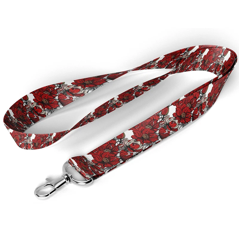 D1055 Vintage Red Flower Neck Strap Lanyards for Keys Keychain Badge Holder ID Credit Card Pass Hang Rope Lariat Accessories