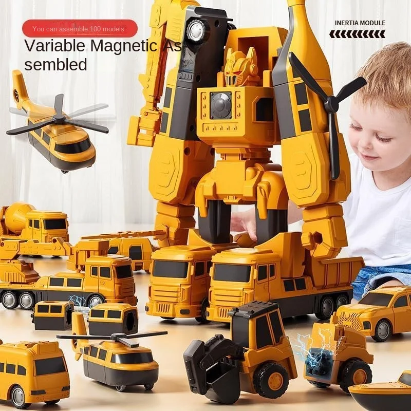 

Magnetic deformation engineering car, children's DIY toy car, building block assembly, magnetic attraction puzzle robot