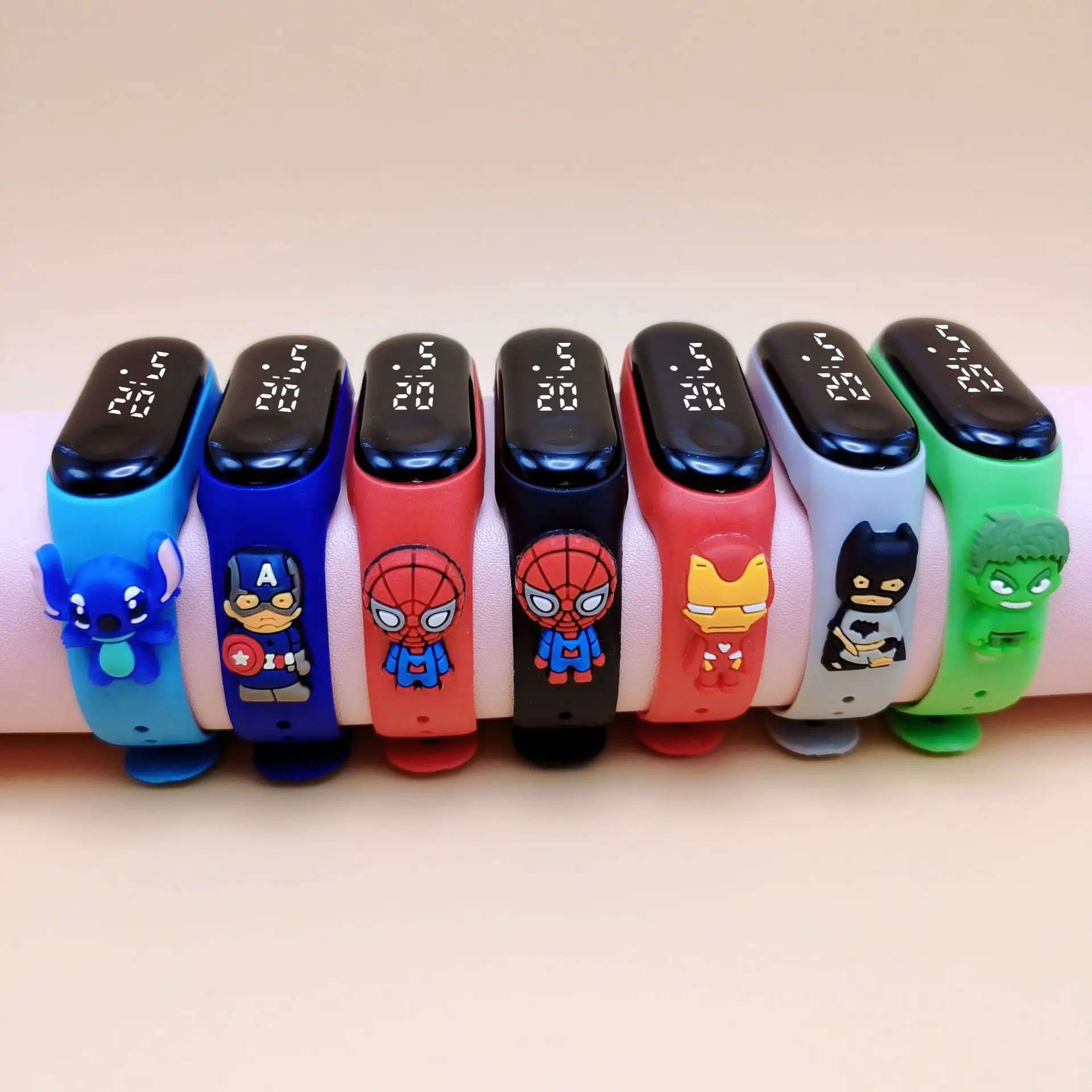 Marvel Anime Figure Digital Watch Spiderman Iron Man Hulk Children Sport Electronic Watch Touchable LED Waterproof Watchs Gift