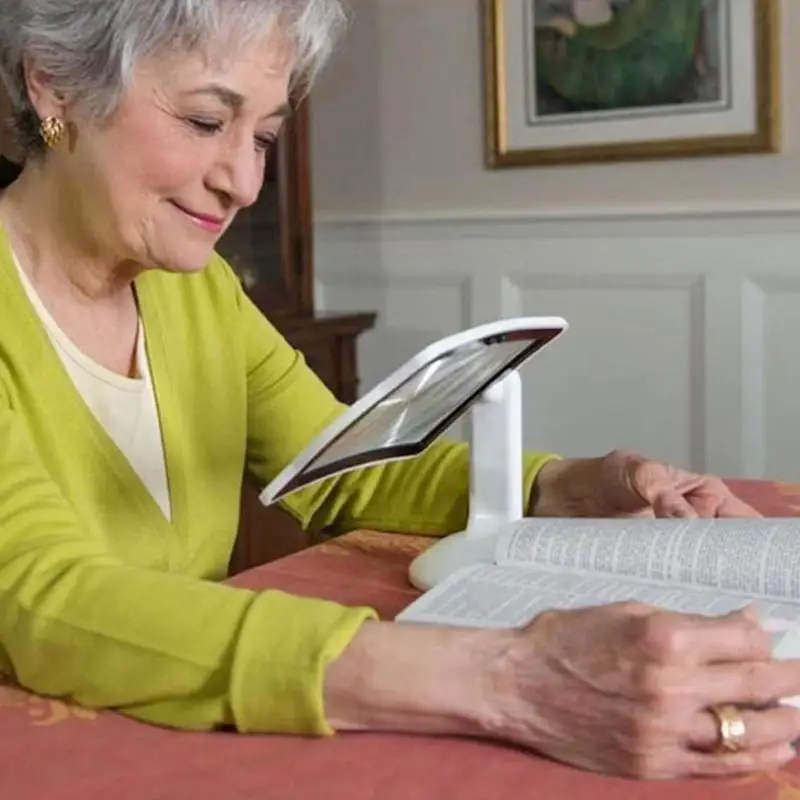 Folha de Lupa Grande para Leitura Mãos Livres Mãos Livres Led Portátil Suporte Giratório