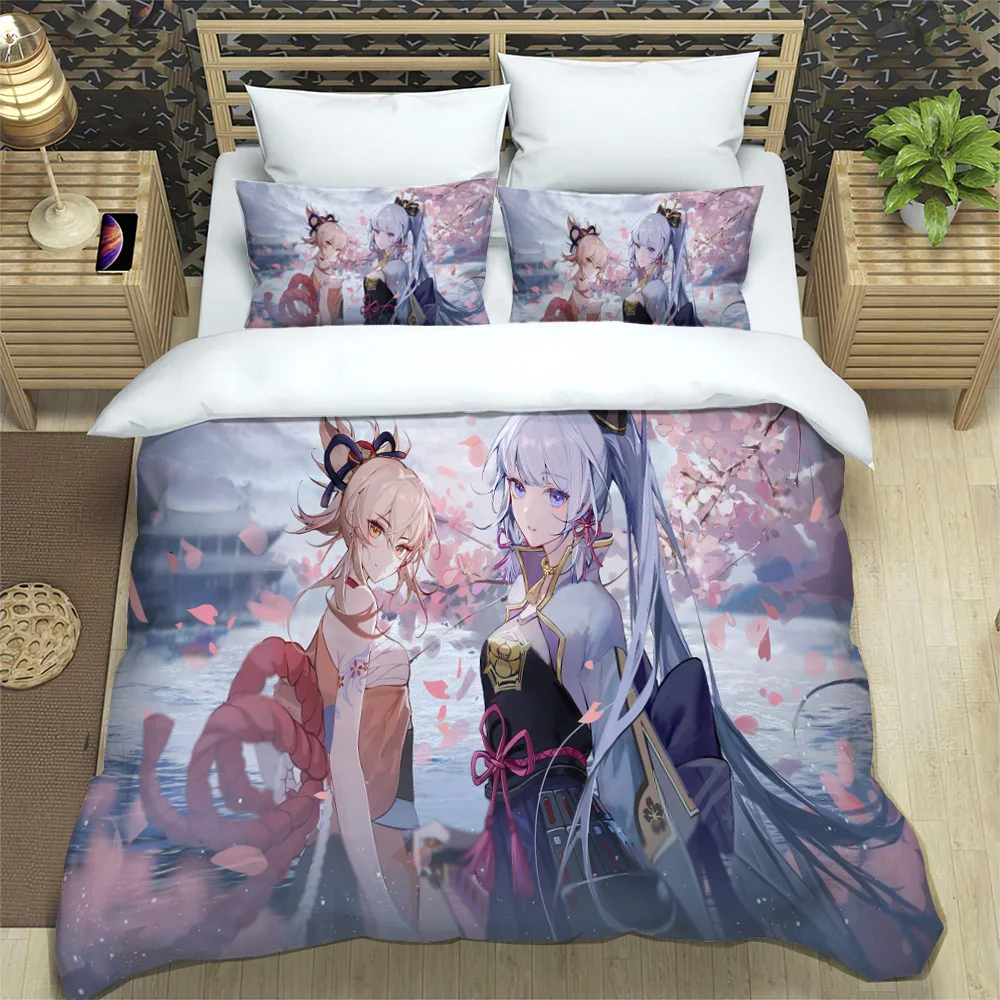 

Genshin Impact element duvet cover 3D printed Game character bedding set Home dormitory comfort pillowcase three-piece set