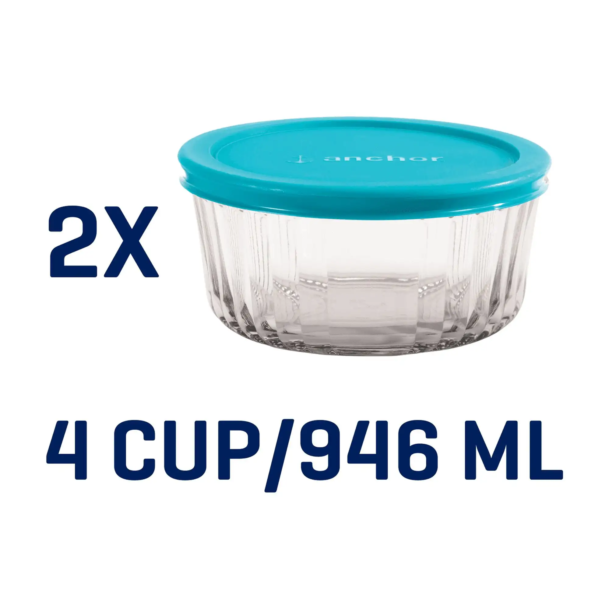 Sculpted Glass Food Storage Container with Lids, 4 Cup Round, Set of 2