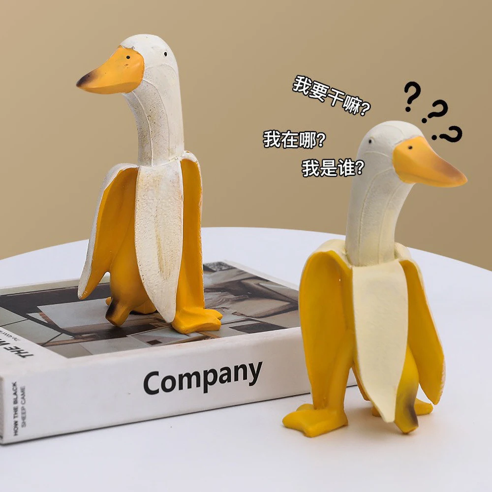 Whimsical Banana Duck Statue - Weather Resistant Resin Garden Decor for Outdoors, Funny Animal Sculpture & Indoor Desk Ornament