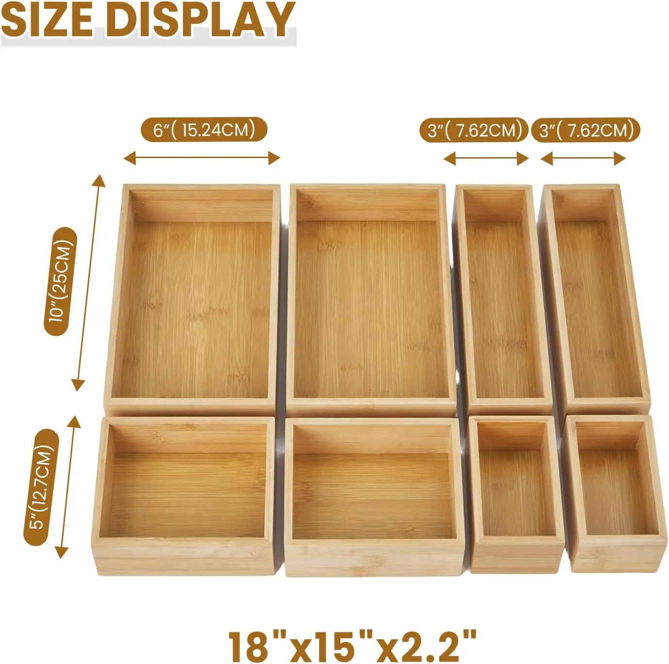8pcs/set Wooden Cutlery Divide Storage Trays Adjustable Cutlery Drawer Divider Organizer for Kitchen Utensils & Flatware Makeup Jewelry Office & Bathroom Drawers