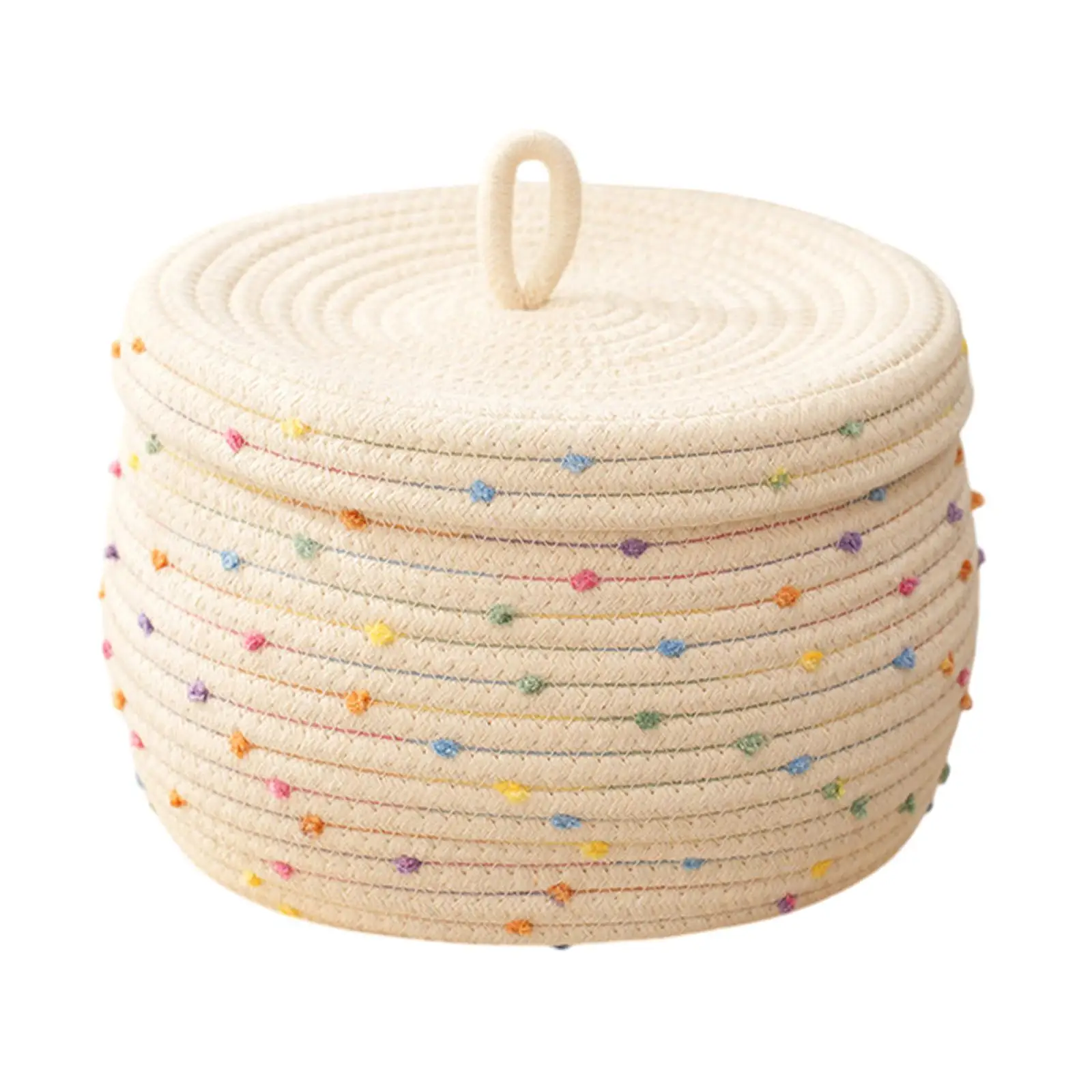 

Woven Storage Basket Desktop Organizer, with Lid Round Storage Basket Snacks Container for Clothes Bedroom