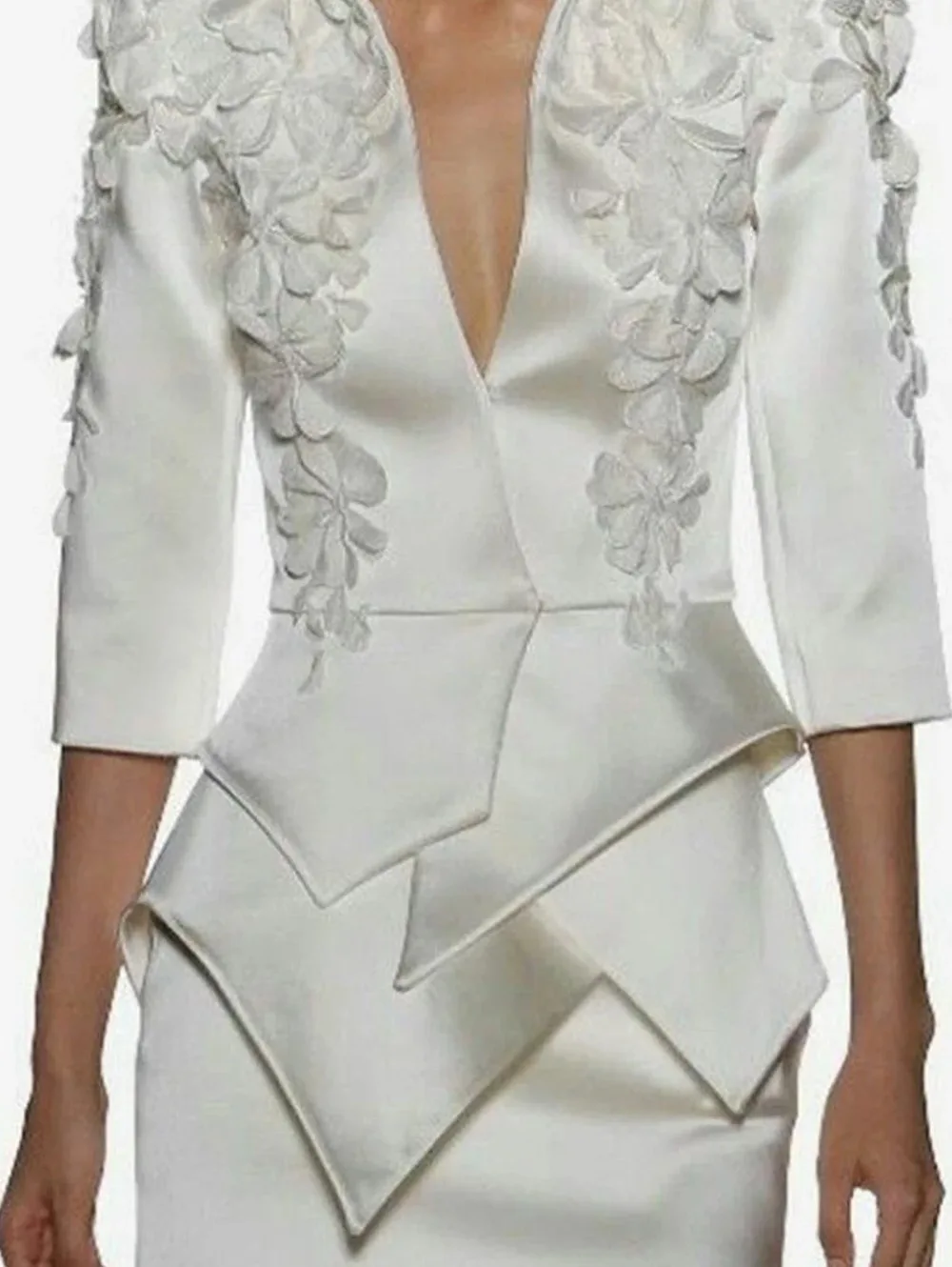 Women's Elegant Stand Collar Floral Applique 3/4 Sleeves Layered Cross Asymmetric Sexy Fashionable Shirt Top Women Daily Office