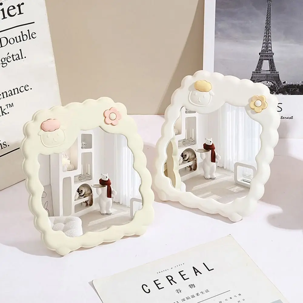 

Personalized Cartoon Desktop Stand Mirror Cute Sheep Kawaii Makeup Mirror Wall-mounted with Bracket Vanity Mirror Dormitory