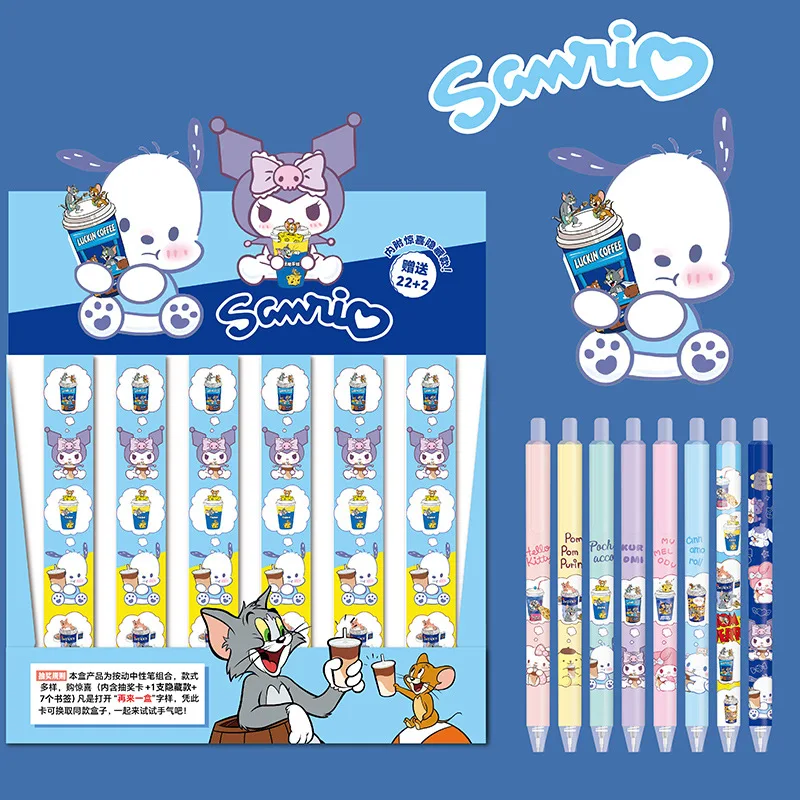 

24pcs Sanrio Gel Pen Suit New Coffee Series Cute Melody Kuromi Pachacco Student Writing Signature Pen Stationery School Supplies