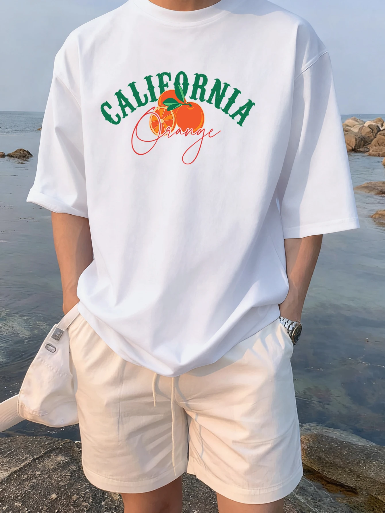 

Creative California Orange Fruit Printing Men T-Shirts Cotton Casual Short Sleeve Summer Fashion Tops Sports Street Streetwear