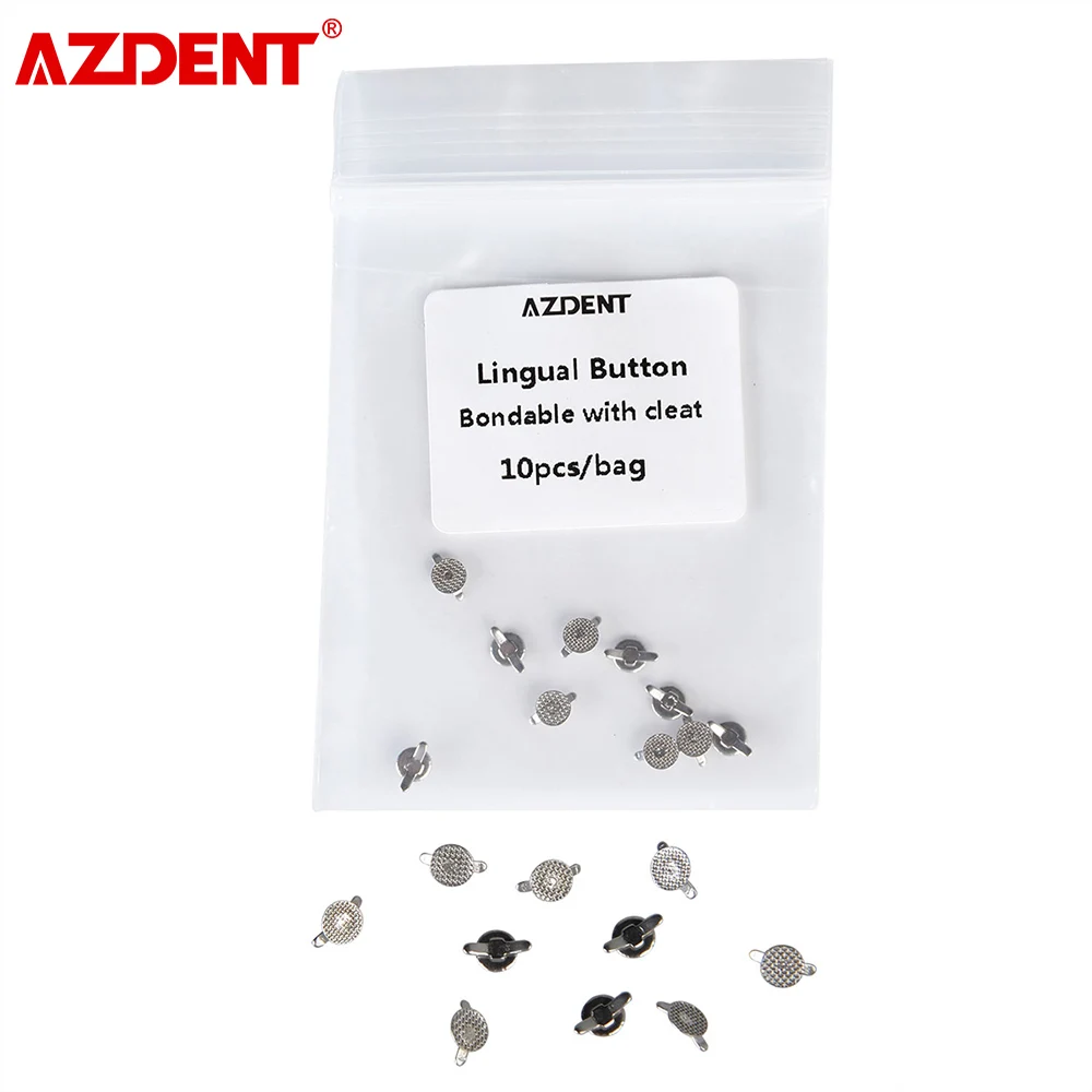 10pcs/Pack AZDENT Dental Orthodontic Lingual Buttons Bondable with Cleat Mesh Round Elliptical Base