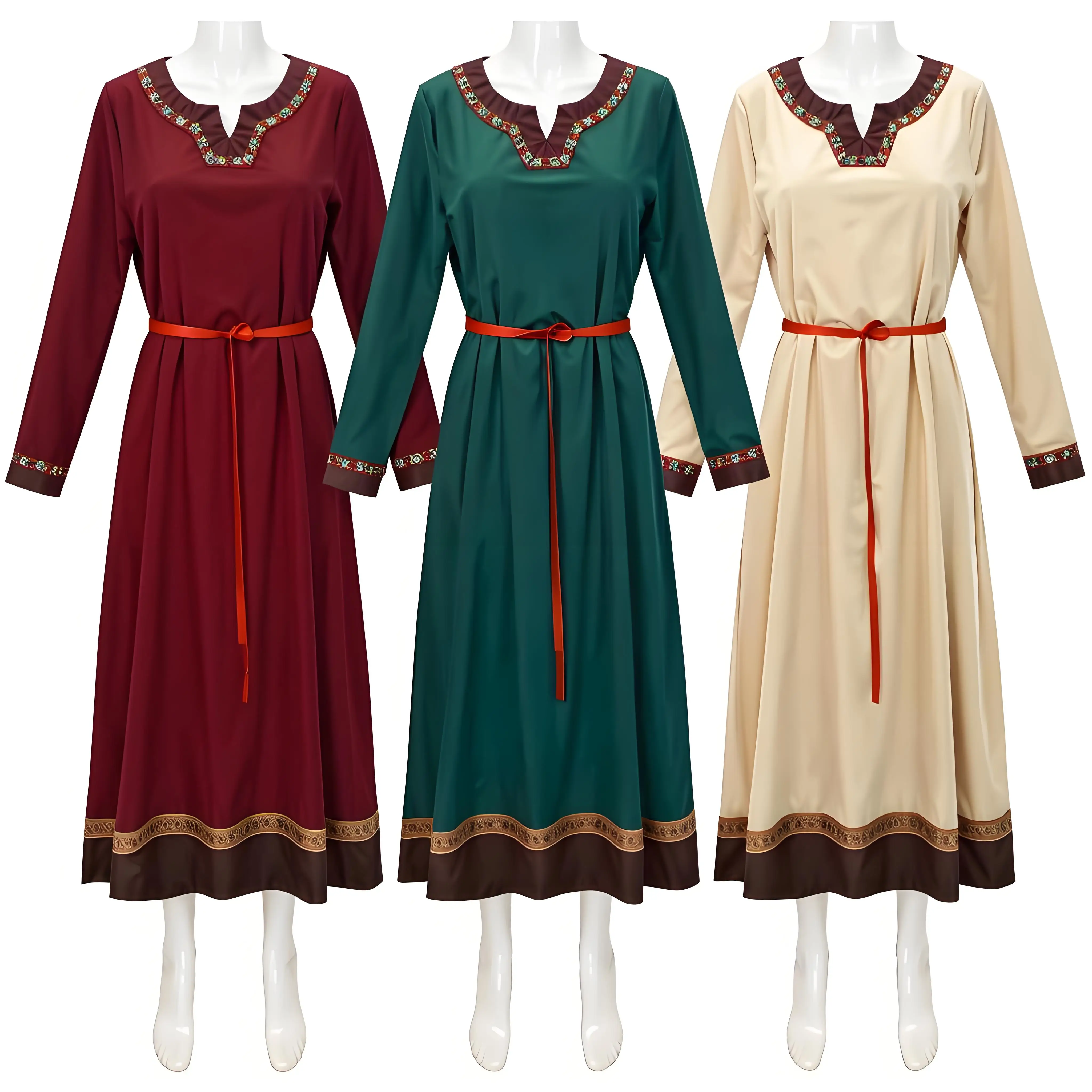

Medieval Renaissance Viking Queen Dress Long Sleeve Women Victorian Retro Fancy Gown Halloween Countryside Peasant Linen Costume