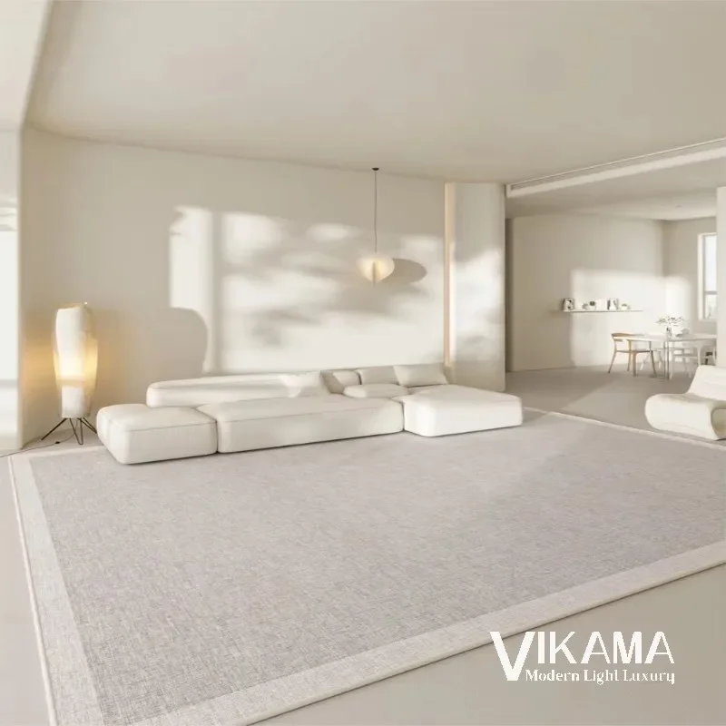 VIKAMA Upgraded Material Cream Minimalist Luxury Carpet Living Room Art Deco Bedroom Bedside Pure Color Washable Floor Mat Rug