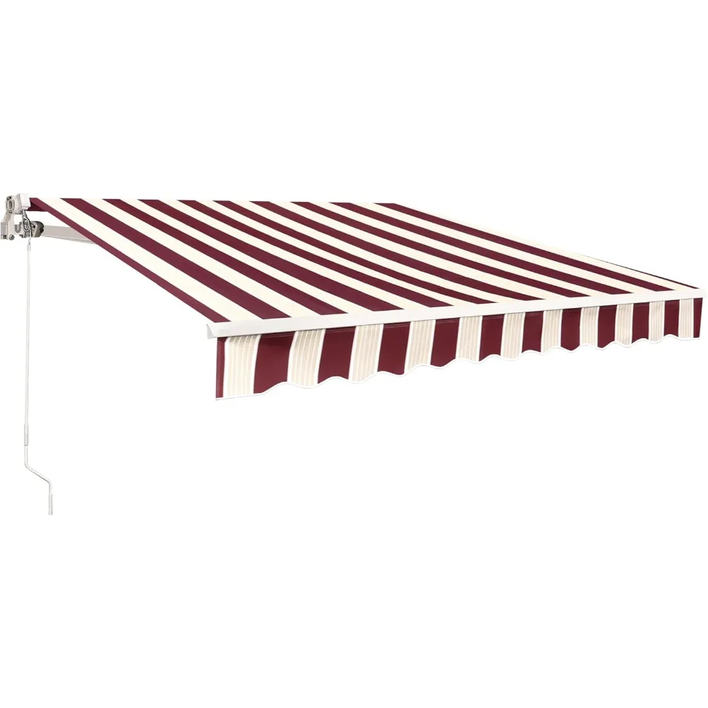

11.5x9.5 Feet Manual Retractable Patio Door Window Awning Sunshade Shelter Outdoor Canopy,1210 (Brick Red with Beige Stripes, 1