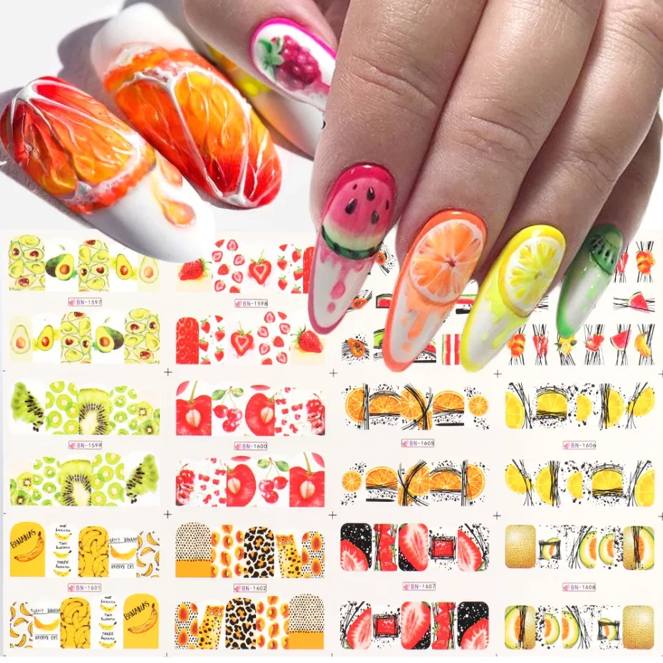 Fruit Lemon Water Nail Decal Sticker, Summer Autumn Winter Design Nail Art Sliders, Foil Manicure Decoration