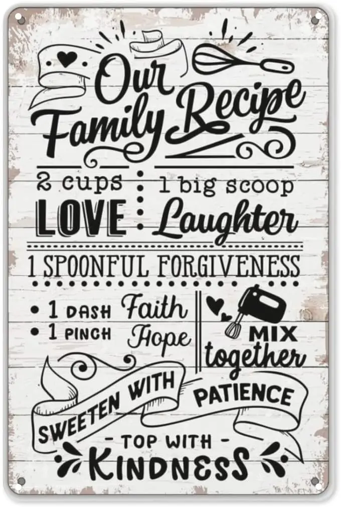 d1, cita divertida de cocina, sus recetas familiares, letrero de estaño de Metal, decoración de pared, cocina Retro, letrero de estaño Vintage para garaje divertido, cueva de hombre