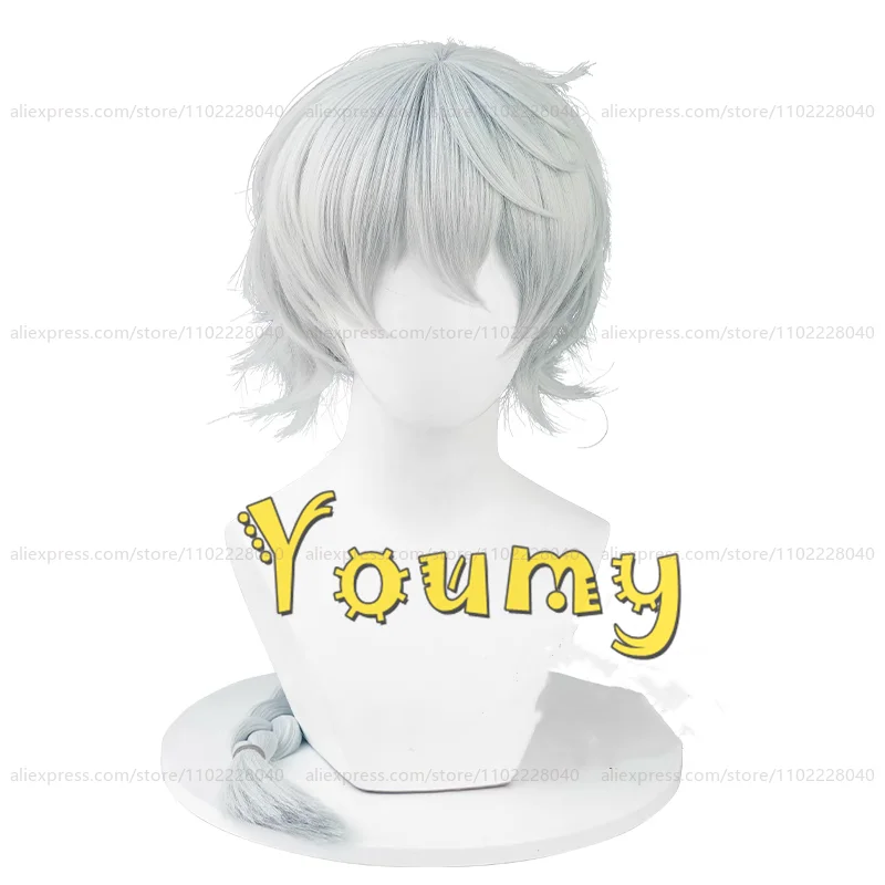 Nikolai Gogol Wig  Cosplay 80cm Pre Braided Light Silver Cyan Wig Anime Wigs Heat Resistant Synthetic Wigs