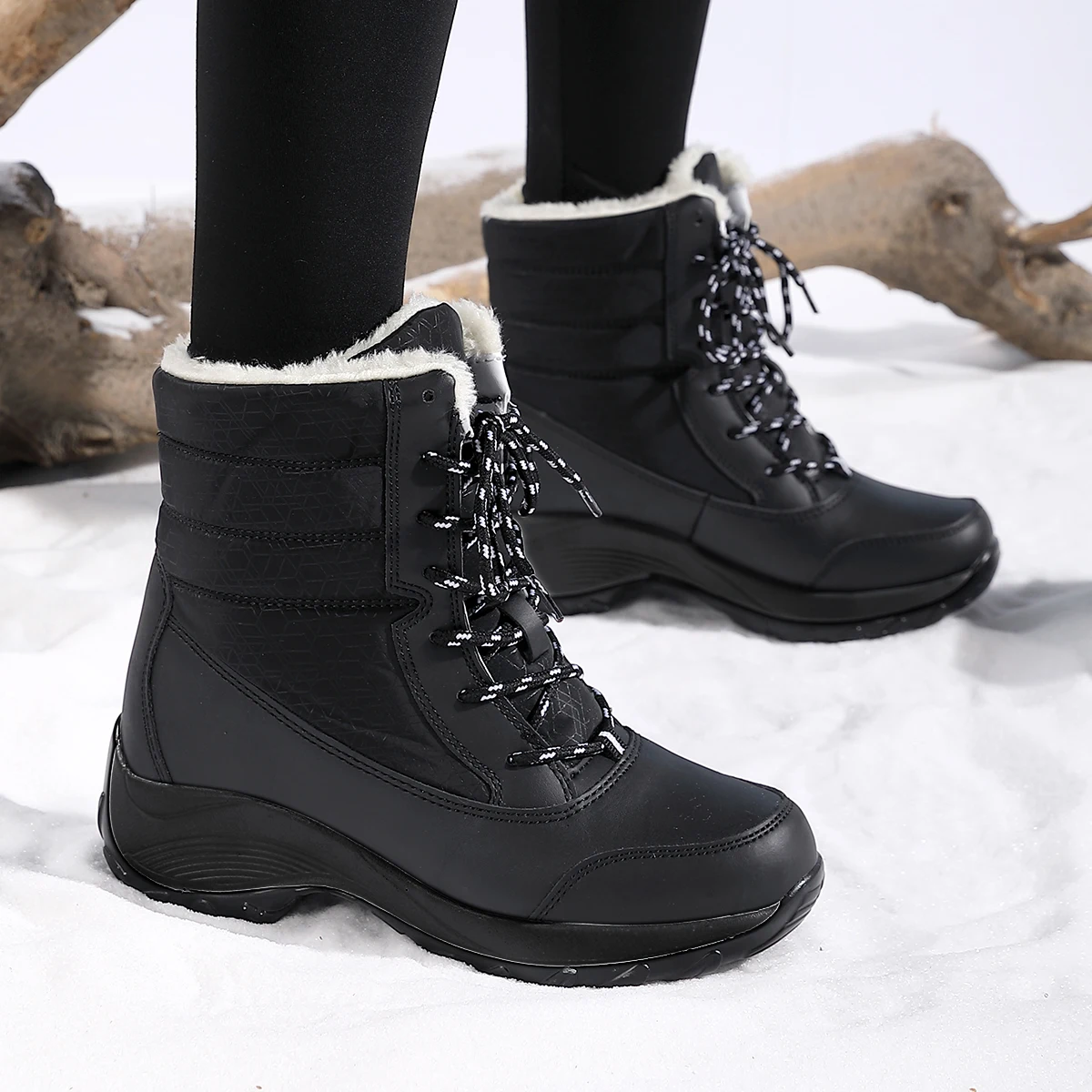 Bottes à plateforme coordonnantes pour femmes, chaussures en coton noir, bottes de neige décontractées, légères et chaudes, marque de luxe,