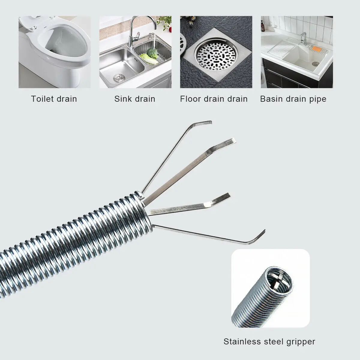 Bathroom Floor Drain Sewer Dredge Device Hair Catcher Kitchen Sink Pipeline Cleaning Hook Claw Spring Grip Cleaner Tool