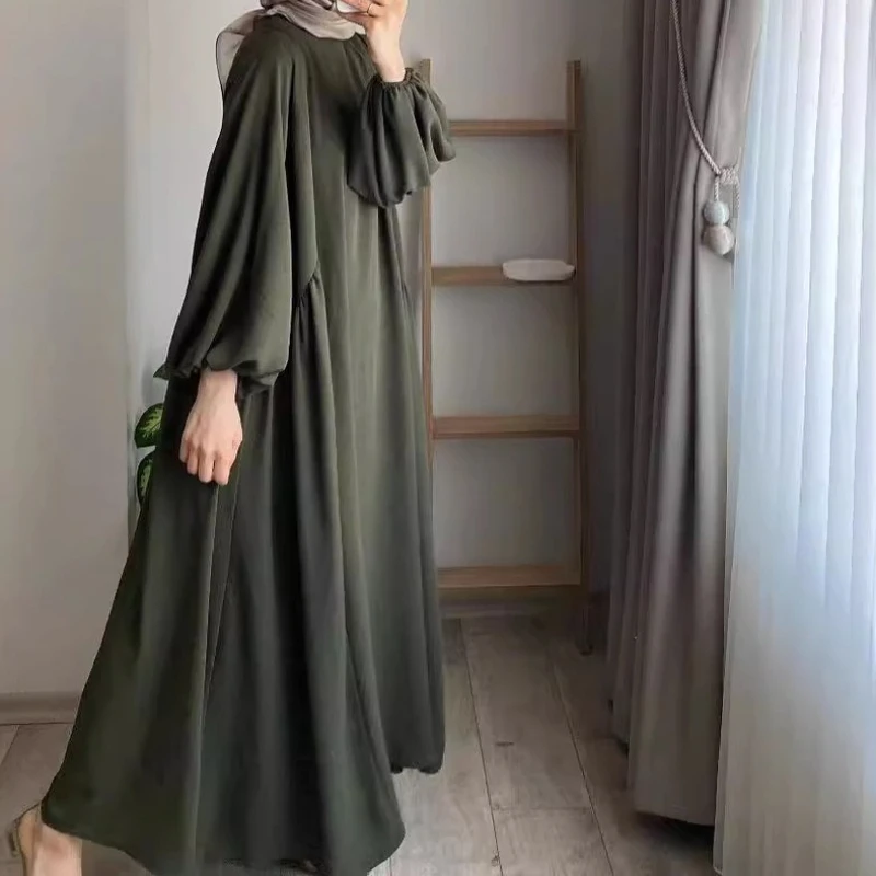 

Autumn Muslim Women's Solid Color Elegant Fashion Loose Women's Pullover Dress
