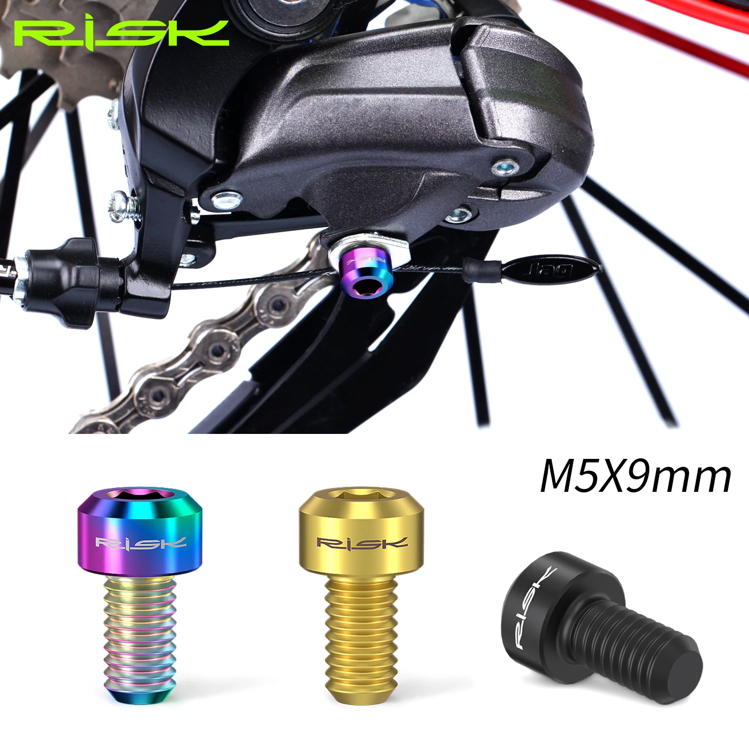 RISK 2PCS M5x9mm Bicycle Derailleur Wire Fixed Bolts Inner Line Fix Press Titanium Alloy MTB Mountain Bike Cable Line Bolt