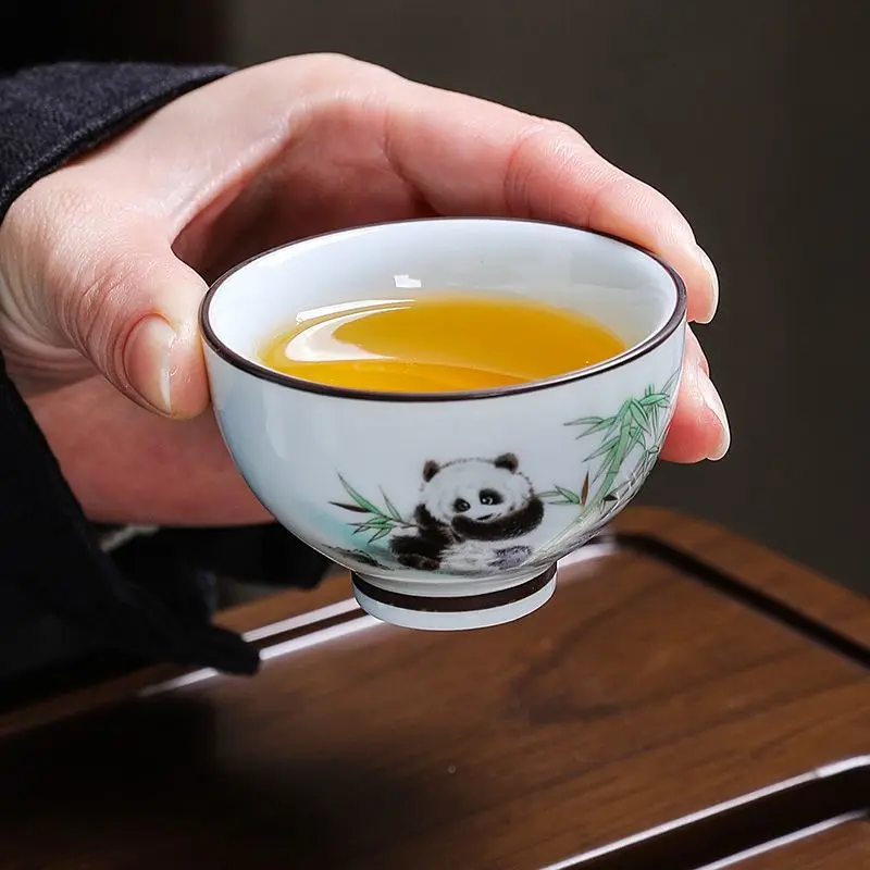 Handmade Small Teacup, Giant Panda High-end Hand-painted Landscape Ceramic Mug,Tea Cups,Household,Personal Teaware
