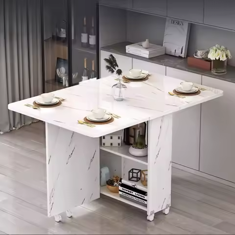 Multi-function Folding Table Small Home Thickened Marble Finish Retractable Easy Storage Kitchen Table Wooden Table Top