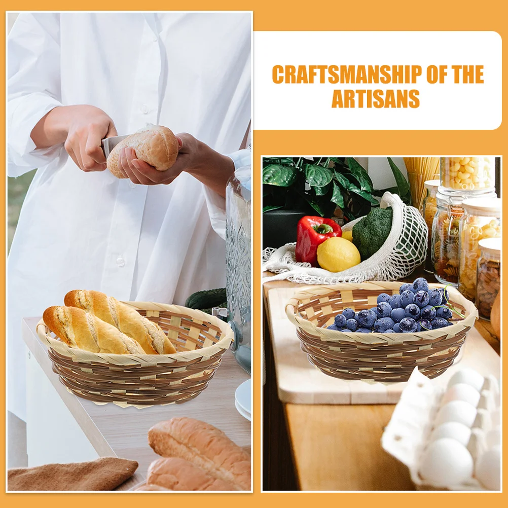 

Bamboo Handwoven Fruit Basket Set Woven Storage Container For Kitchen Home Use Small Bread Serving Tray Bamboo Snack