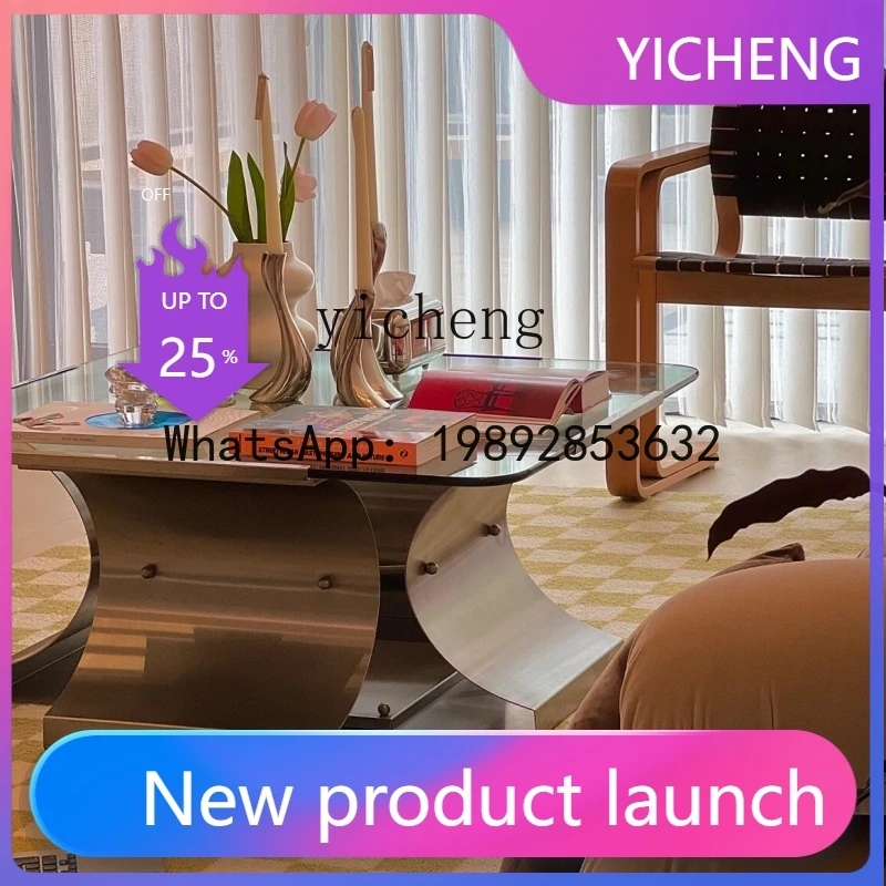 

Stainless Steel Glass Coffee Table Metal Square Living Room Home Office