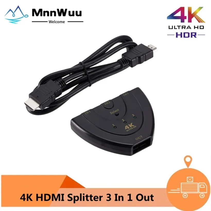 MnnWuu 4K*2K 3D Mini 3 Port HDMI-compatible Switch 1.4b 4K Switcher Splitter 1080P 3 in 1 out Port Hub for DVD HDTV Xbox PS3 PS4