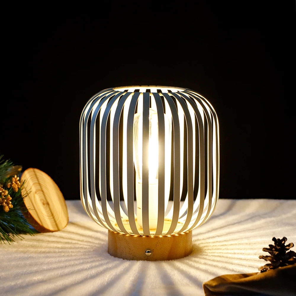 

Touch Bedside Table Lamp Metal Cage LED Lantern Wirelesswith LED Bulb Cordless Accent for Weddings for Indoors Outdoors