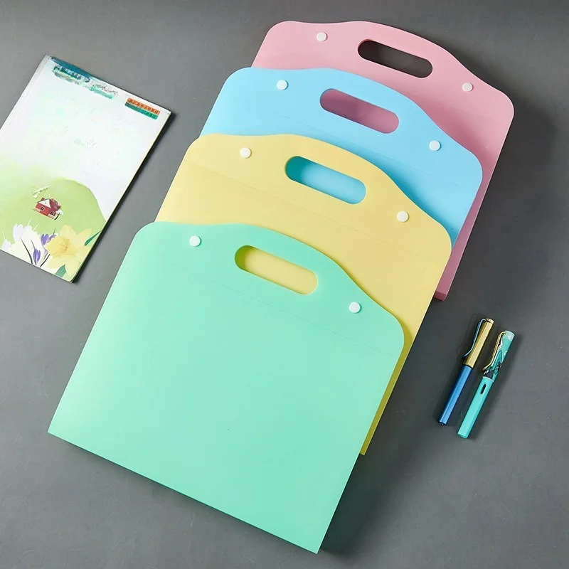 PP Handheld Snap Button Accordion Folder 13 Grid Solid Color Multi Layer Insert A4 Loose Leaf Document Book Document Keeper