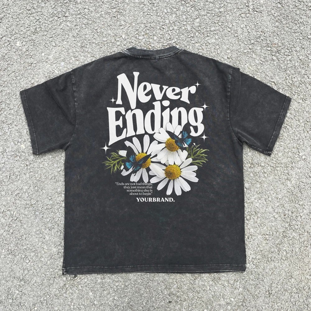 手頃な価格の純綿ウォッシュドヴィンテージラウンドネックショートtシャツ芸術的な花柄文字入り若々しく人気のある万能ベーシックtシャツ