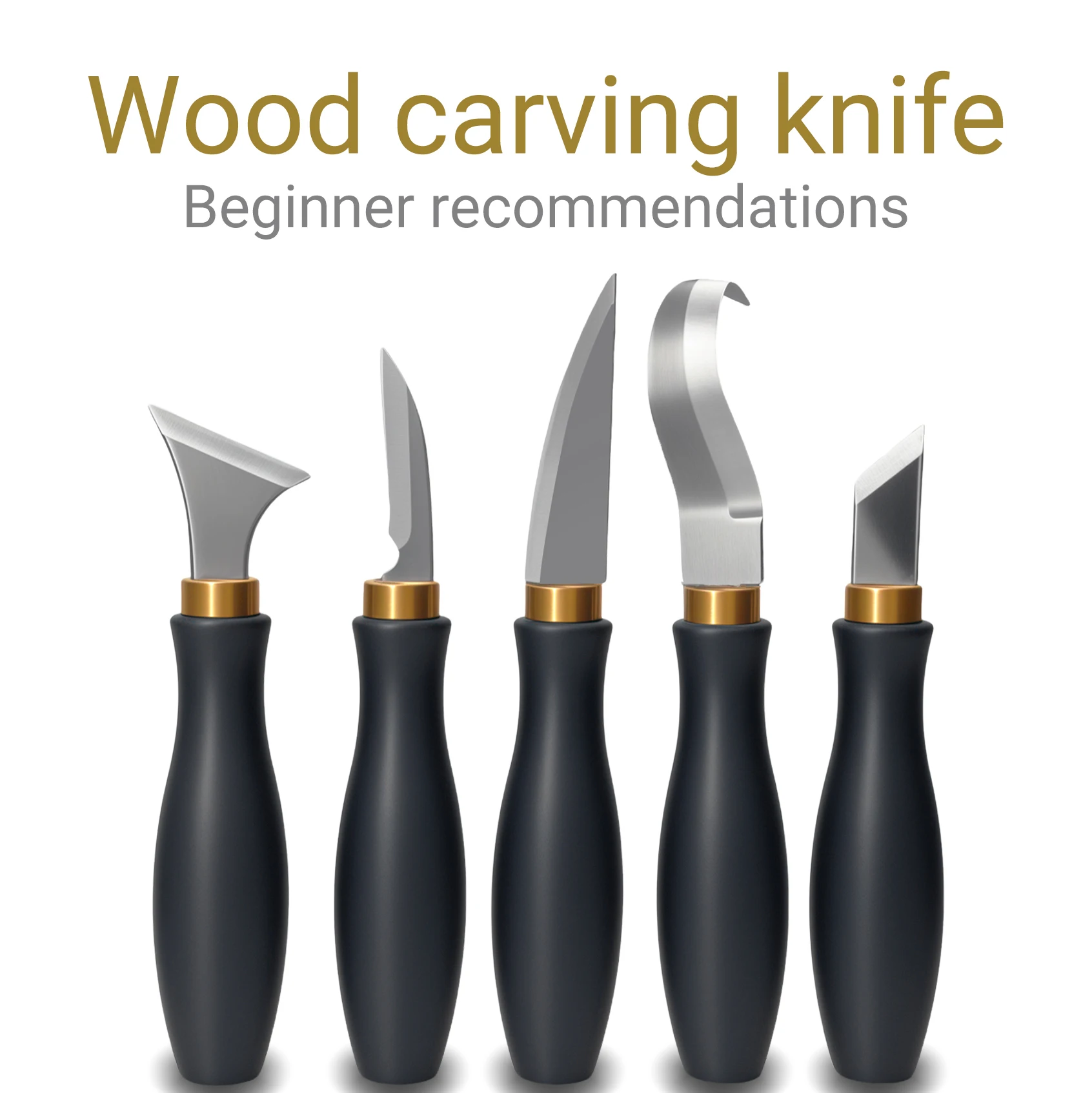 5 قطعة أدوات نحت الخشب للمبتدئين مقبض بلاستيكي بلوري أسود 5 أنواع من رؤوس القطع الحادة من الفولاذ الكربوني نحت محمول #1