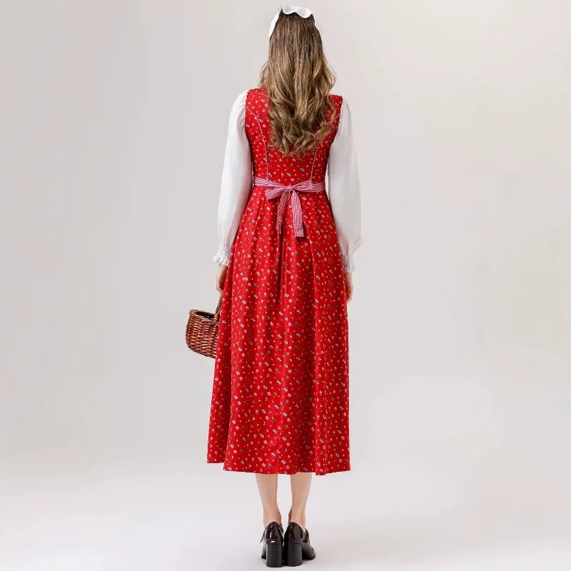 New Cosplay Farm Maid  Printing Dress with Hood Suits Costume for Women Fairy Tale Halloween Theme Party Role Playing Outfits - view 6