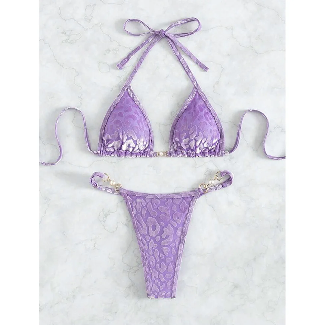 S - XL Leopard Pearl Mini Micro Thong Bikini Damen Badeanzug Frauen Bademode Zweiteiliges Bikini-Set Badeanzug Schwimmanzug V5207B – Detail 29
