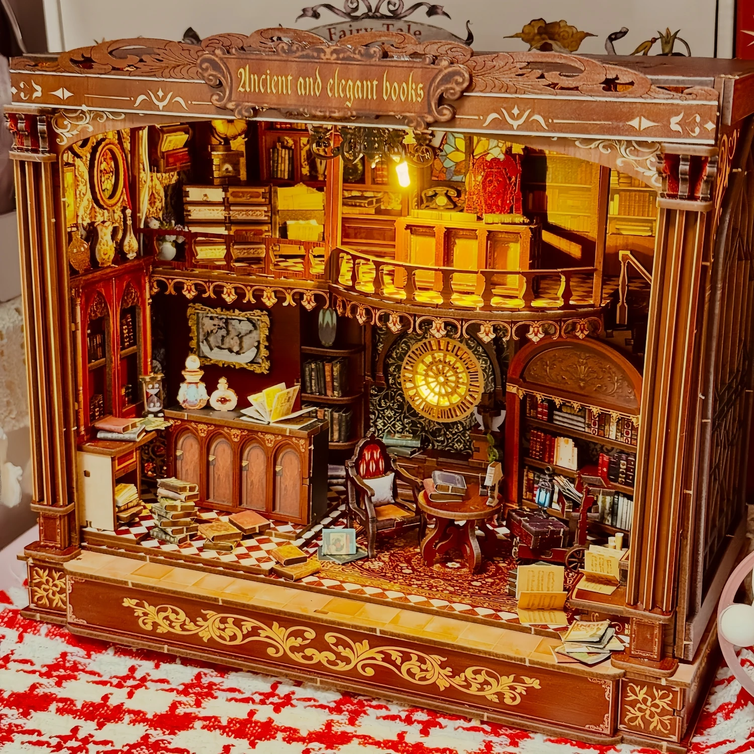 DIY Wooden Retro Ancient Library Cottage Figurines Miniatures Kits Assembled Casa for Friends Birthday Gifts Home Decor Crafts