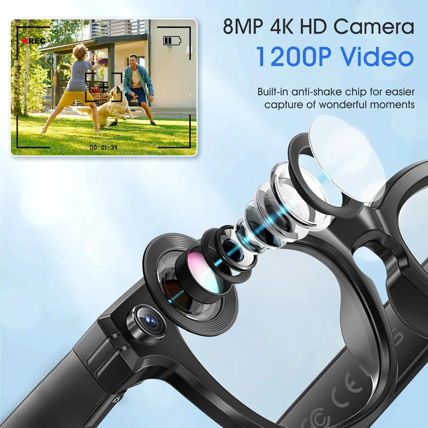 8MP Camera AI Glasses Men Color-Changing Smart Translation Glasses Photo Video Recording Waterproof Call Blue light glasses New